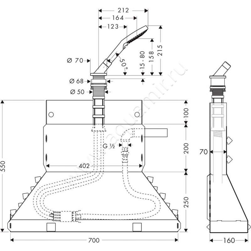 Душевой гарнитур Hansgrohe Axor 19418000 размеры