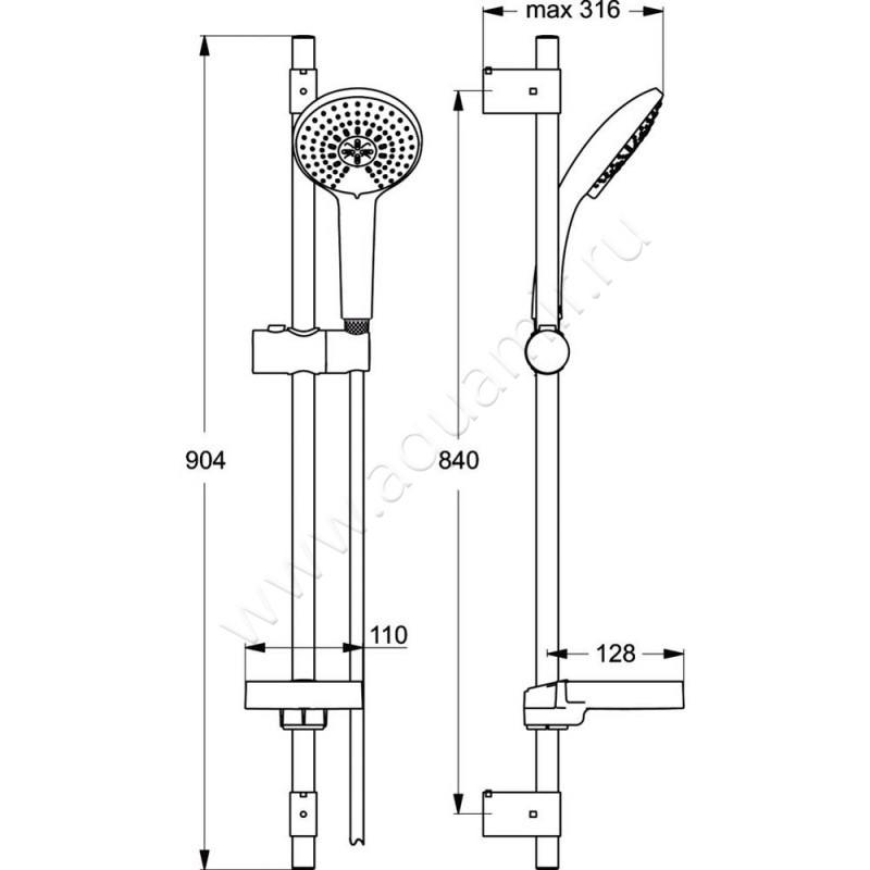 Душевой гарнитур Ideal Standard IdealRain B9427AA размеры