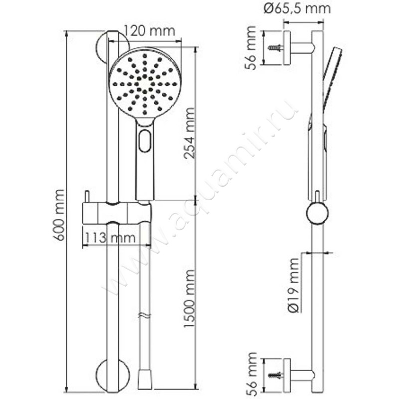 Душевой гарнитур Wasserkraft A144 размеры