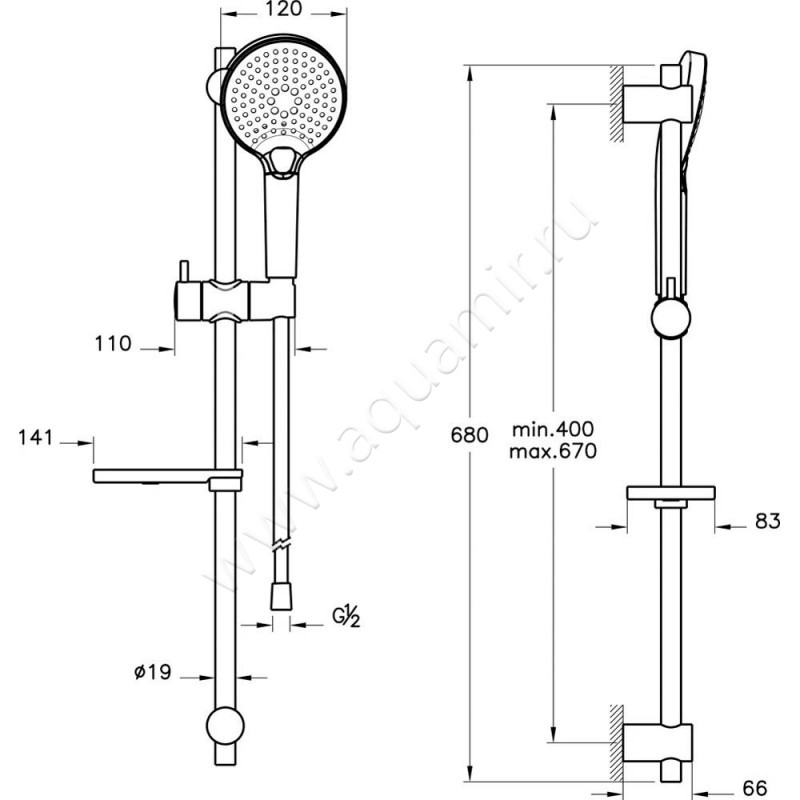 Душевой гарнитур Vitra Bliss A4574336EXP размеры