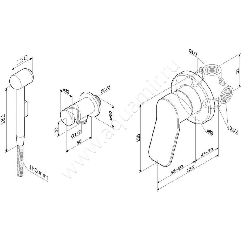 Гигиенический душ AM.PM X-Joy F40H85A22 размеры