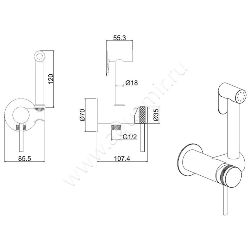 Гигиенический душ Allen Brau Priority 5.31029-00 размеры