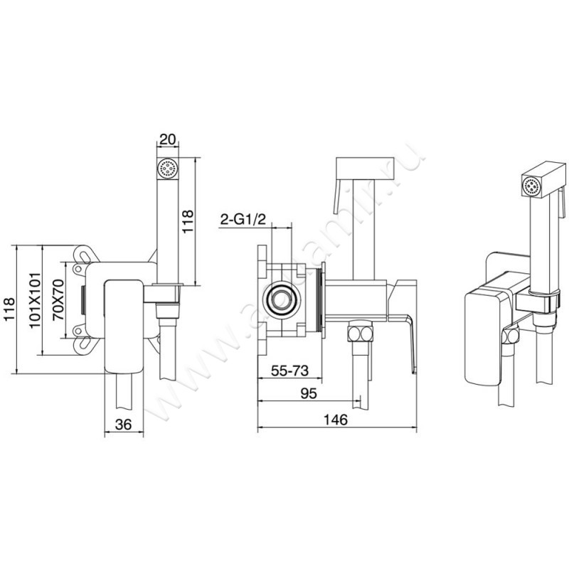 Гигиенический душ Allen Brau Infinity 5.21005-00 размеры