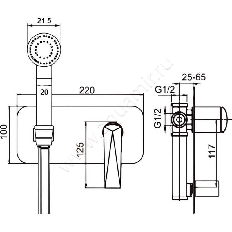 Гигиенический душ Boheme Venturo 377-B размеры