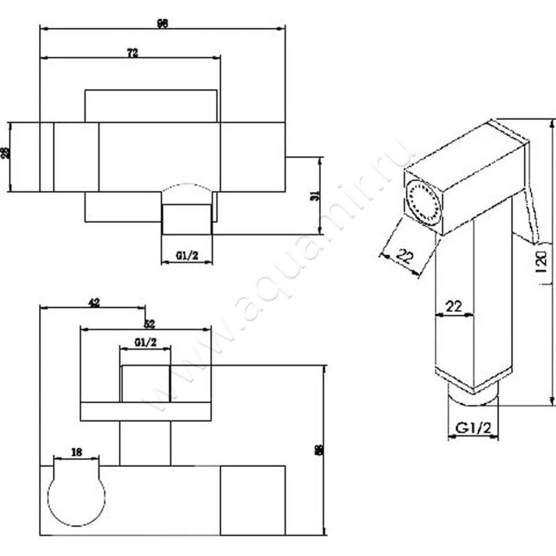 Гигиенический душ Cezares Olimp CZR-L-DIF-03-24 размеры