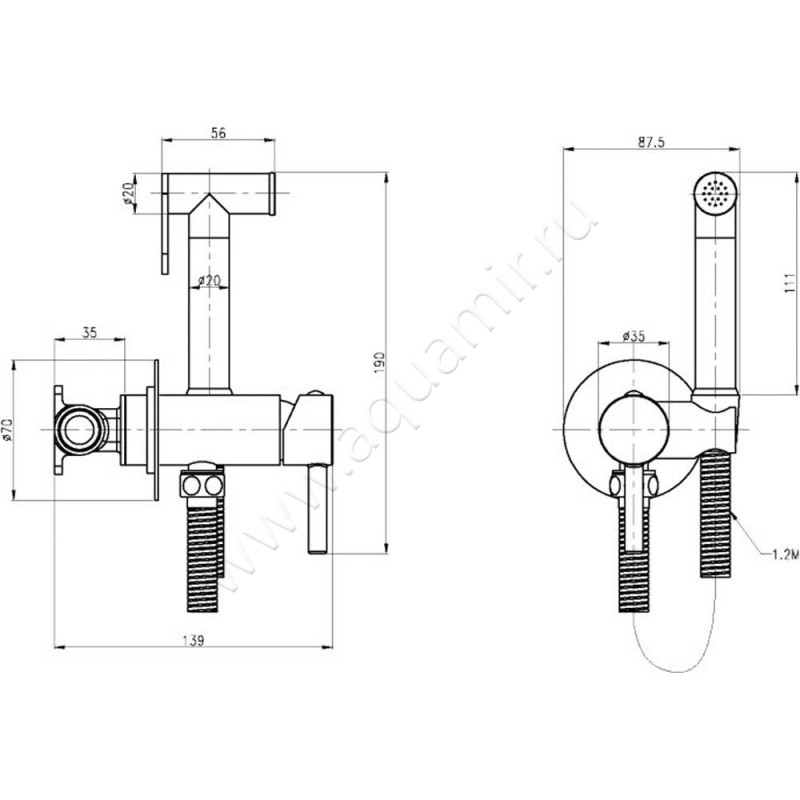 Гигиенический душ Cezares CZR-SET-DA1-ID2-FMM120-01 размеры