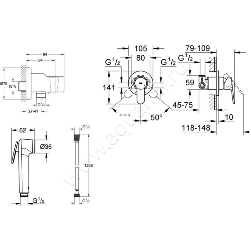 Гигиенический душ Grohe 124898 размеры