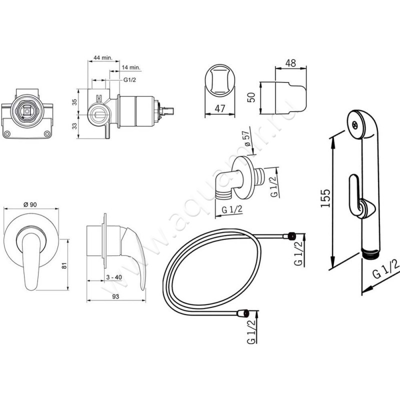 Гигиенический душ Oras Polara 1488 размеры