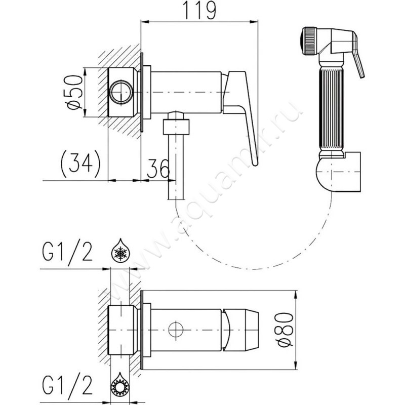 Гигиенический душ Rav Slezak Colorado CO347-1CMATZ размеры