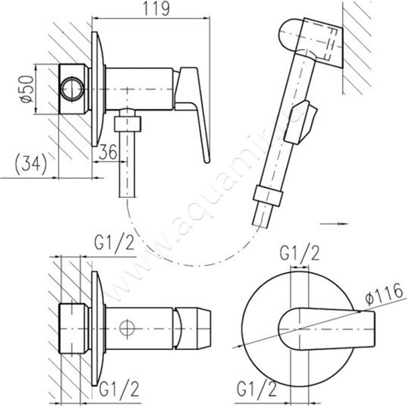 Гигиенический душ Rav Slezak Colorado CO247 размеры