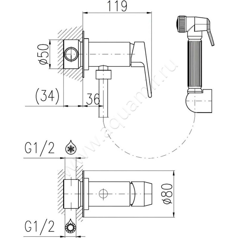 Гигиенический душ Rav Slezak Colorado CO147-1CMATC размеры