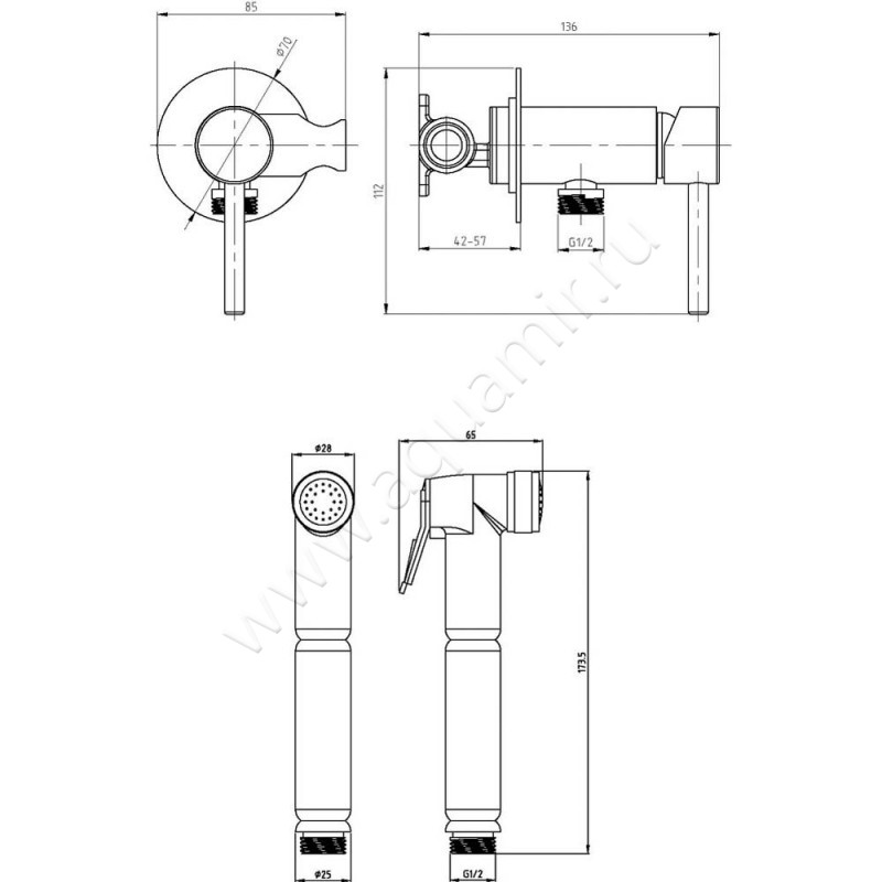 Гигиенический душ Veragio Sanremo 30376 размеры
