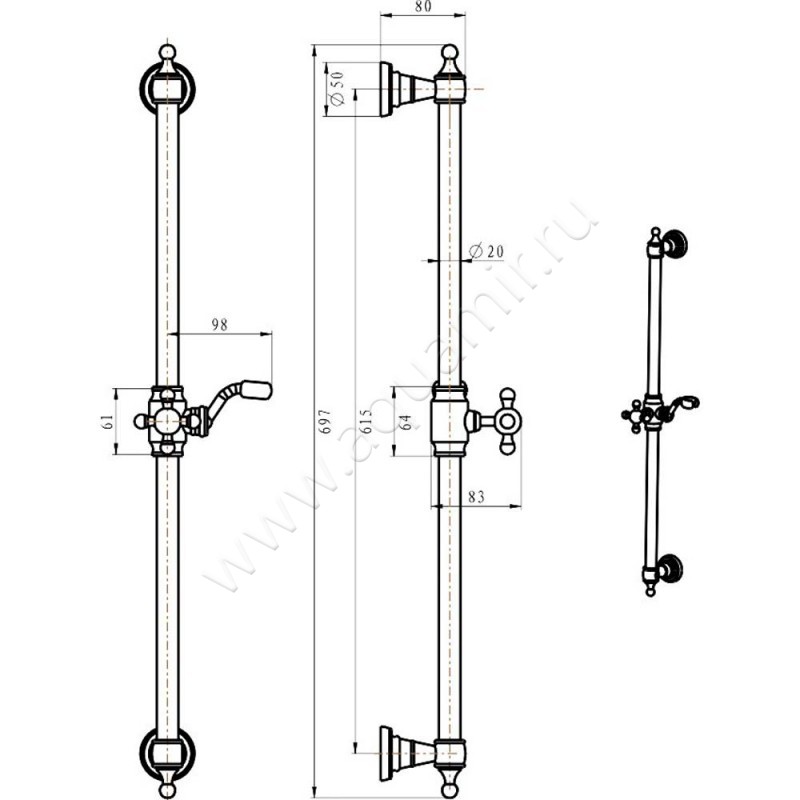 Душевая штанга Boheme Brillante 418 размеры