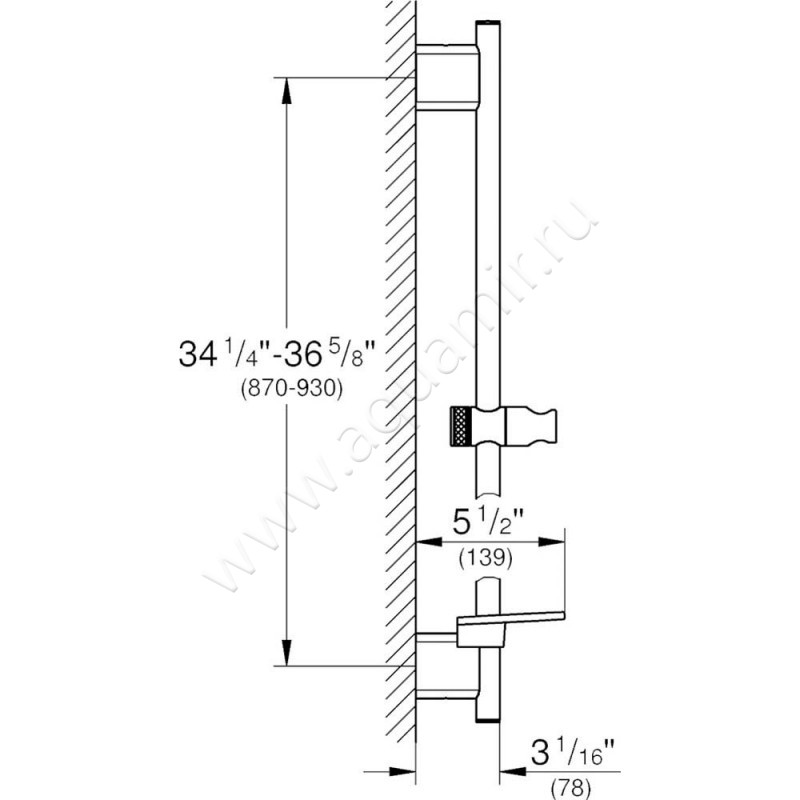 Душевая штанга Grohe Rainshower SmartActive 26603000 размеры