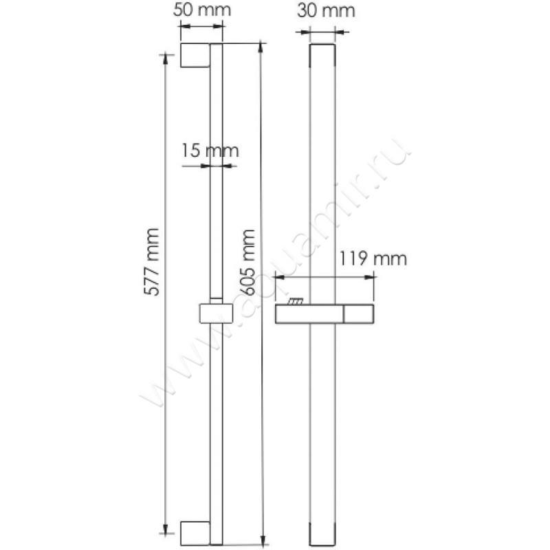 Душевая штанга Wasserkraft A123 размеры