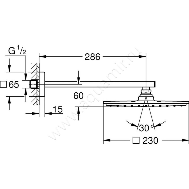 Верхний душ Grohe Rainshower 26054000 размеры