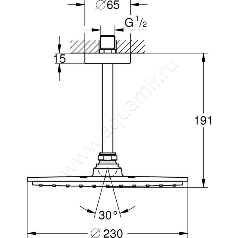 Верхний душ Grohe Rainshower 26065000 размеры