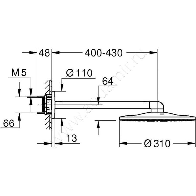 Верхний душ Grohe Rainshower SmartActive 26475000 размеры