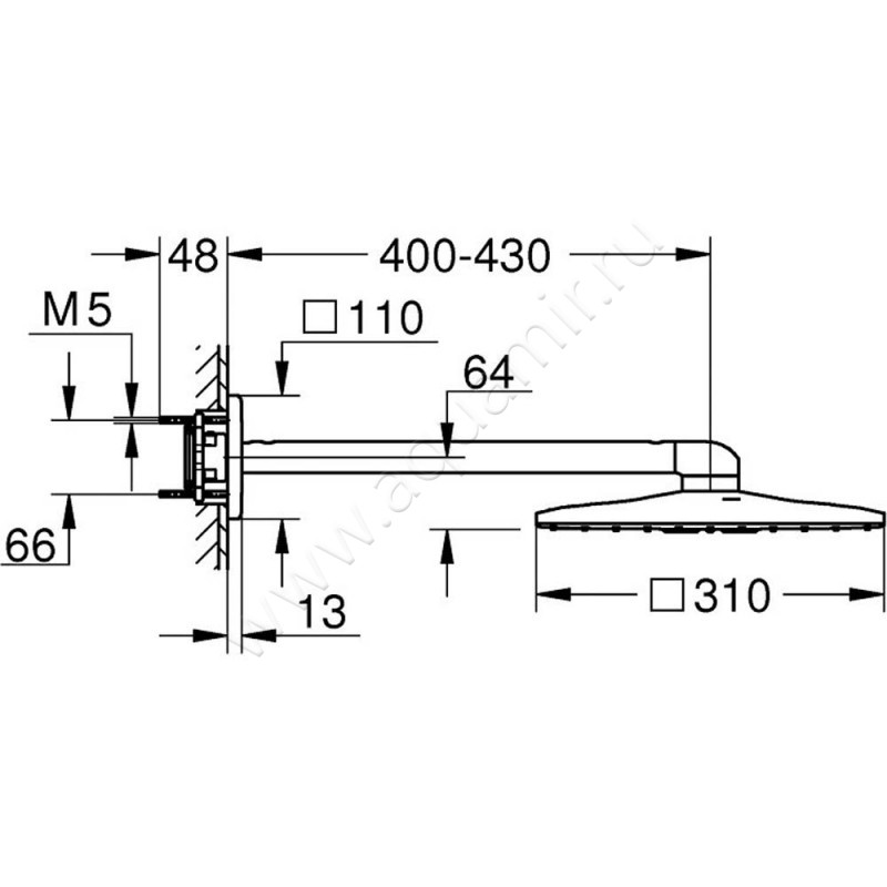 Верхний душ Grohe Rainshower SmartActive 26479LS0 размеры