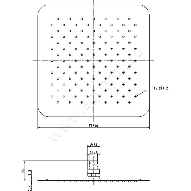 Верхний душ Ravak Chrome X07P016 размеры
