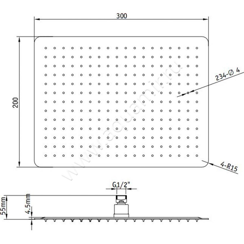 Верхний душ RGW Shower Panels 21148430-01 размеры