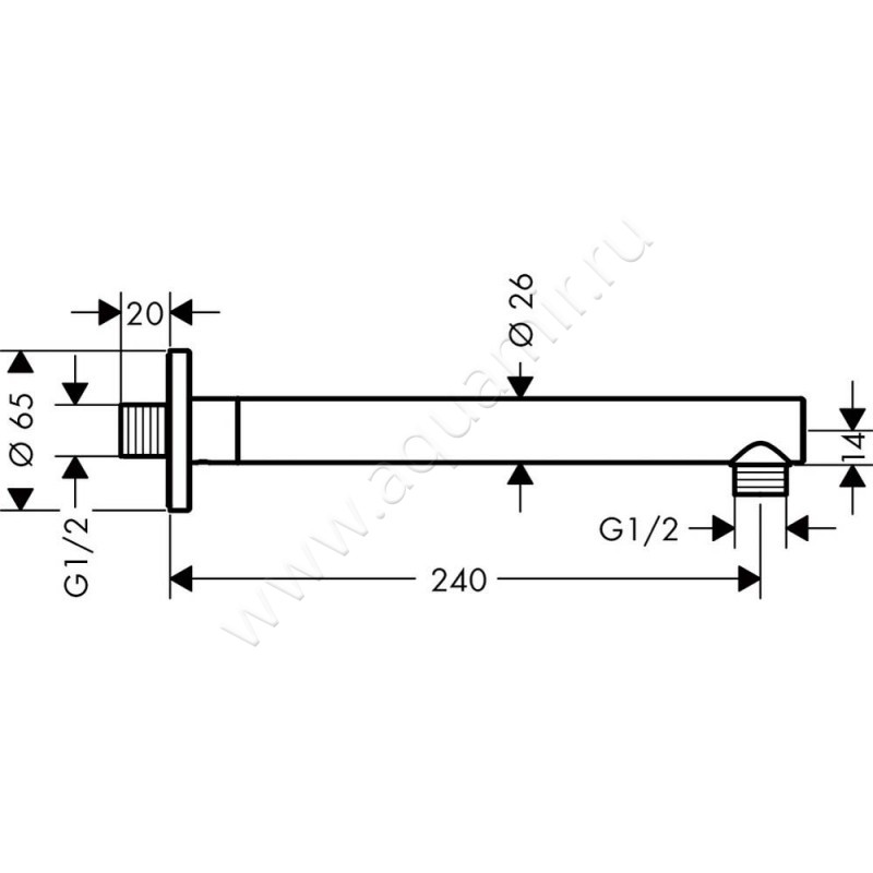 Кронштейн для верхнего душа Hansgrohe Vernis Blend 27809000 размеры