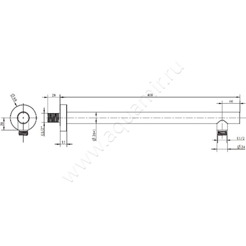 Кронштейн для верхнего душа Villeroy & Boch TVC00045351061 размеры