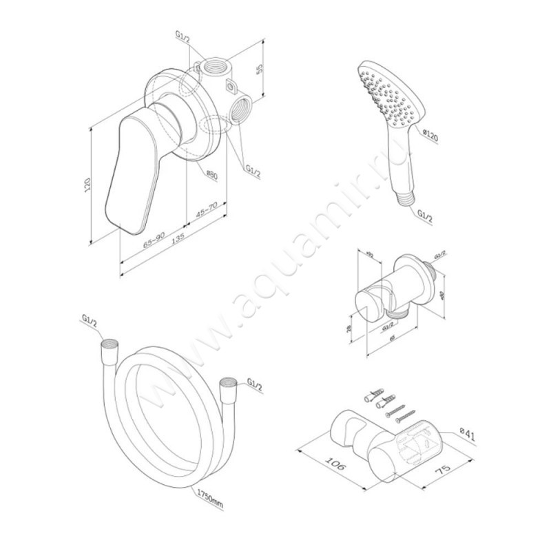 Смеситель для душа AM.PM X-Joy FB85A2H002 размеры