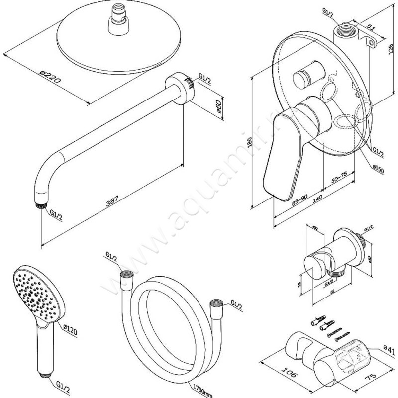 Душевой комплект AM.PM X-Joy FB85A1RH22 размеры