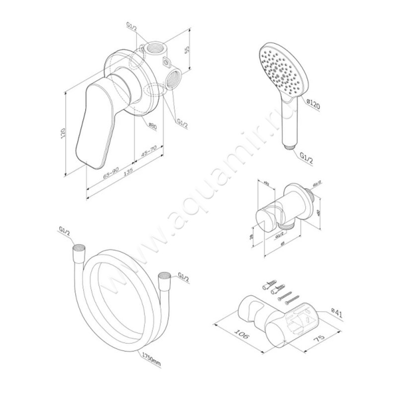 Смеситель для душа AM.PM X-Joy FB85A2H022 размеры