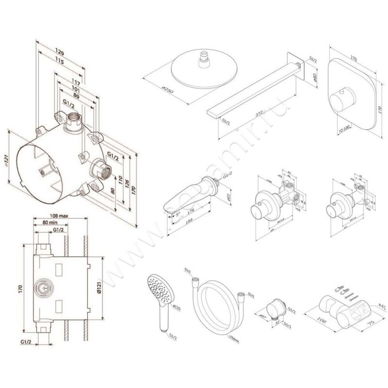 Душевой комплект AM.PM FM0060000 размеры