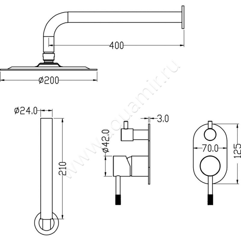 Душевой комплект Boheme Uno 464-MG размеры