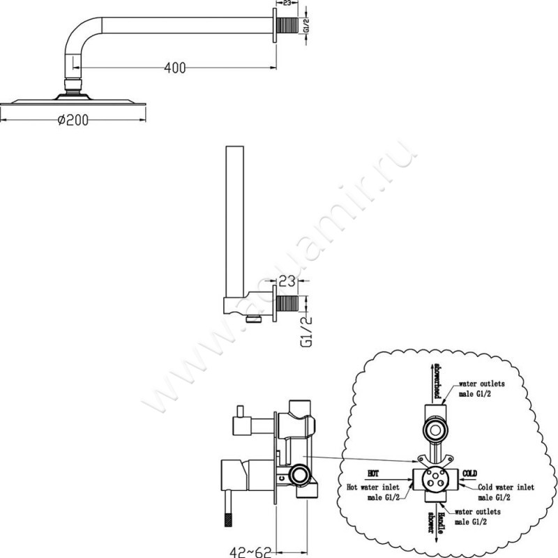 Душевой комплект Boheme Uno 464-MW размеры