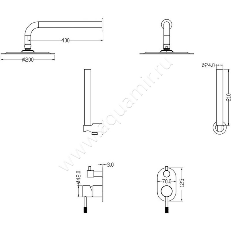 Душевой комплект Boheme Uno 464-G размеры