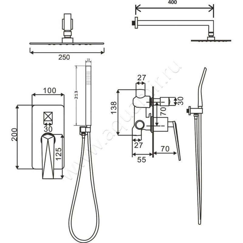 Душевой комплект Boheme Venturo 374-SGM размеры