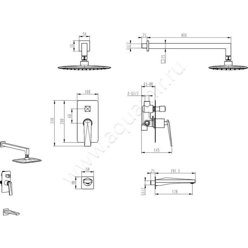 Душевой комплект Boheme Venturo 384-W-2 размеры