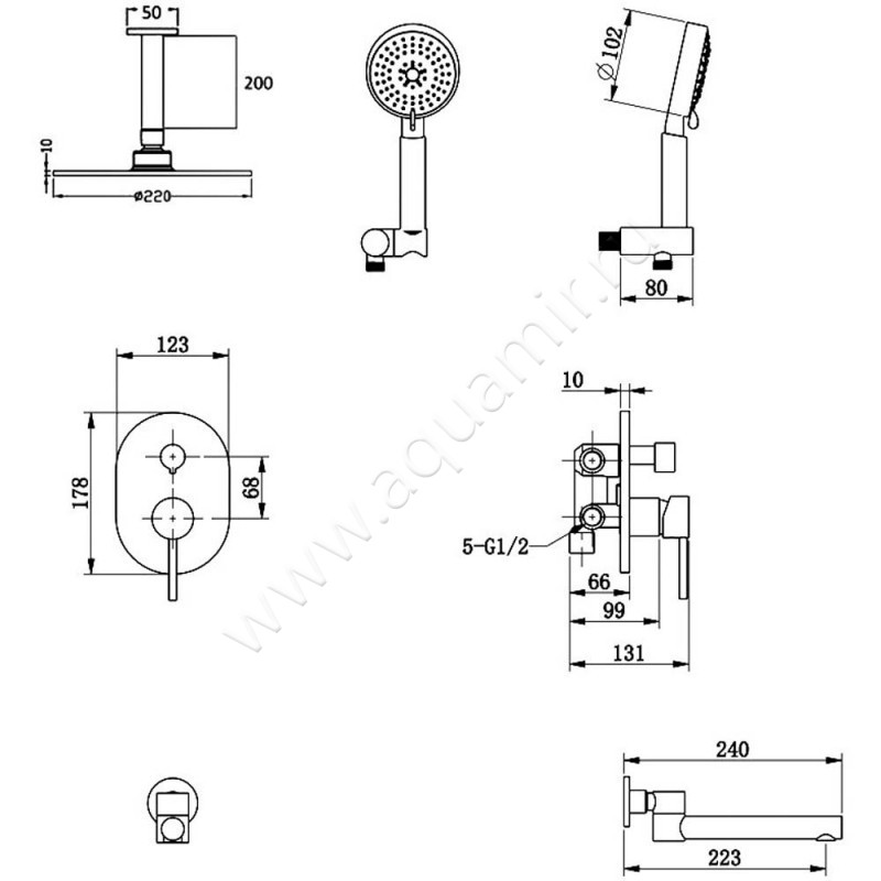 Душевой комплект Bronze de Luxe Scandi 14582/1BR размеры