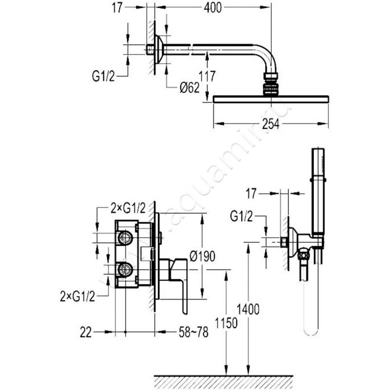 Душевой комплект Cezares Eco ECO-DSET-BORO размеры