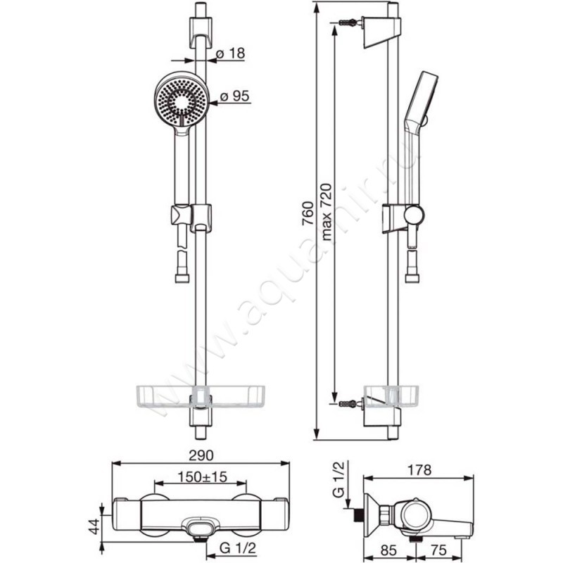 Душевой комплект Oras Nova 7414U размеры