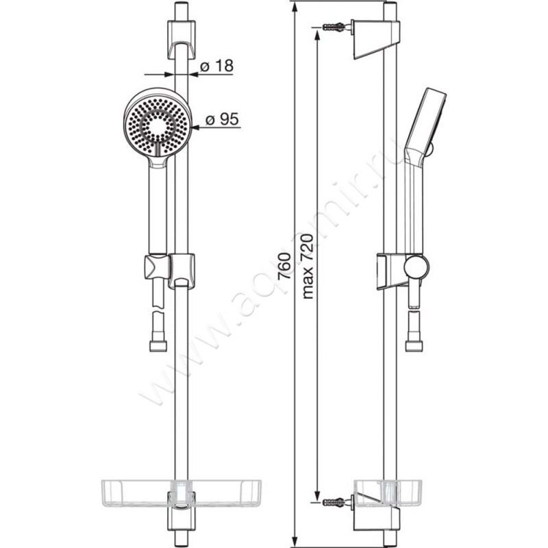 Душевой комплект Oras Nova 7460U размеры