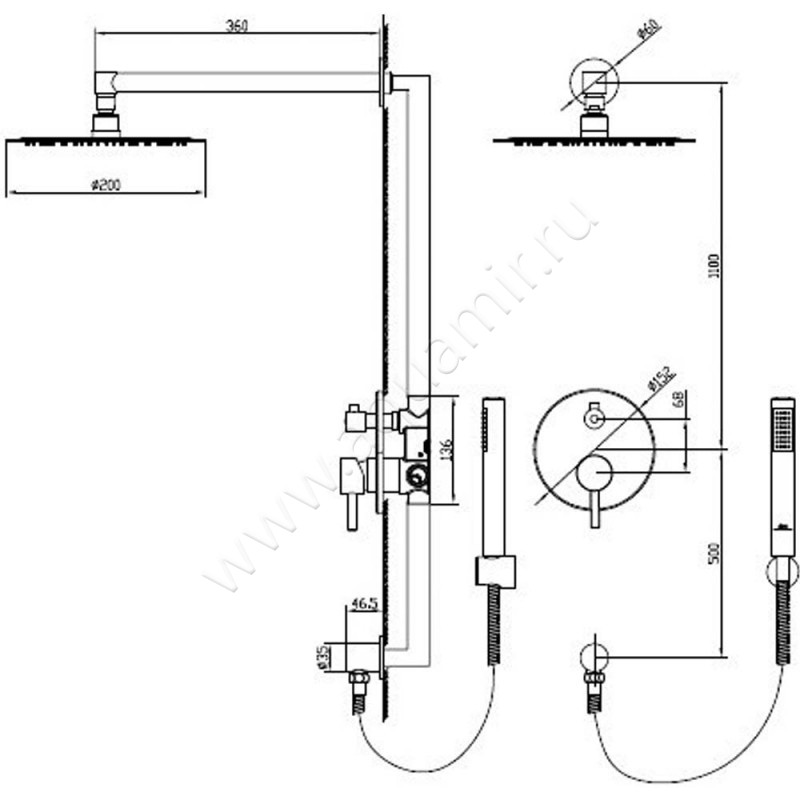 Душевой комплект RGW Shower Panels 21140851-01 размеры