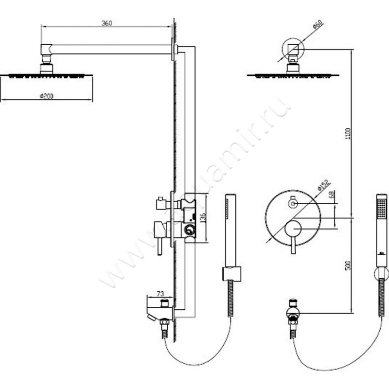 Душевой комплект RGW Shower Panels 21140852-01 размеры