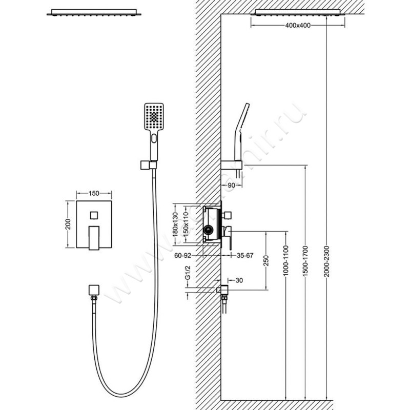 Душевой комплект Timo Selene SX-2029/00SM размеры