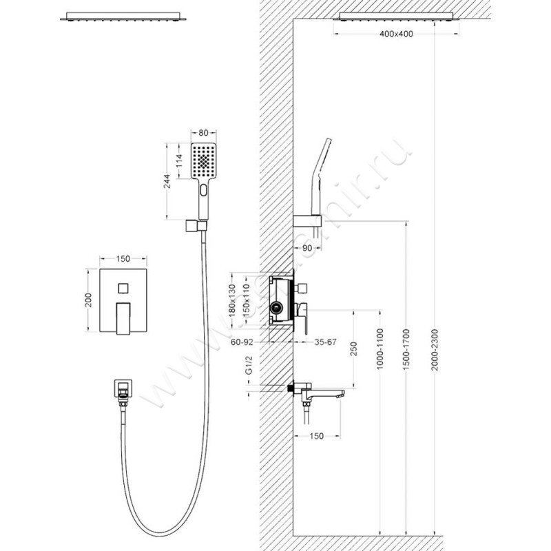 Душевой комплект Timo Selene SX-2039/00SM размеры