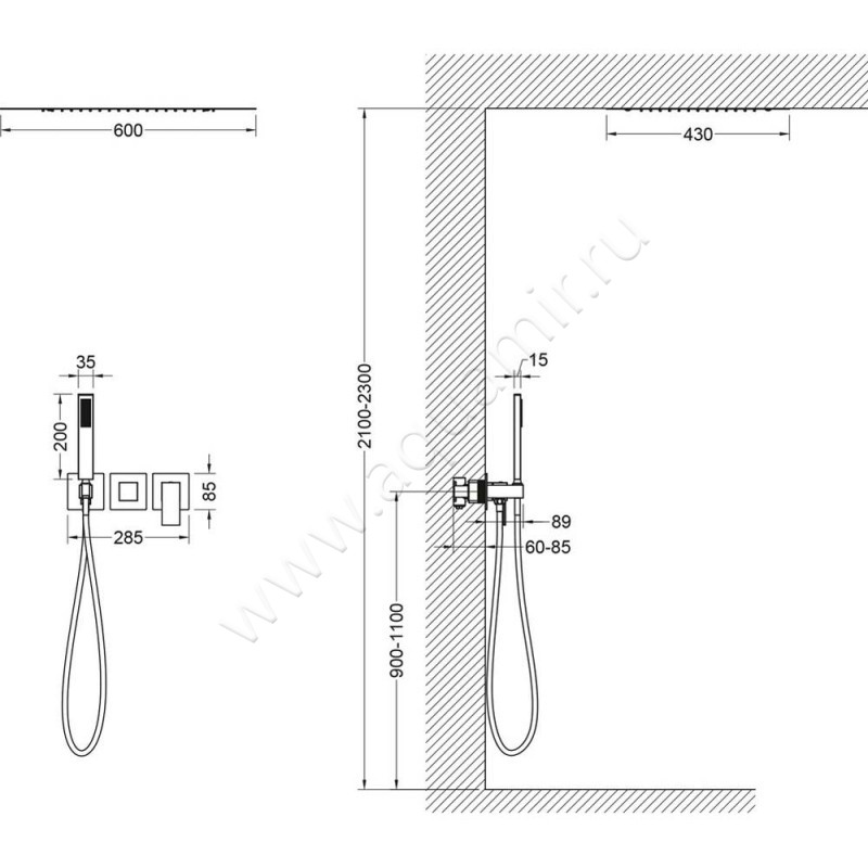 Душевой комплект Timo Selene SX-2129/03SM размеры