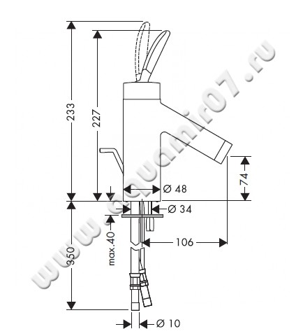 Смеситель для раковины Hansgrohe Axor Starck Classic 10010000 размеры