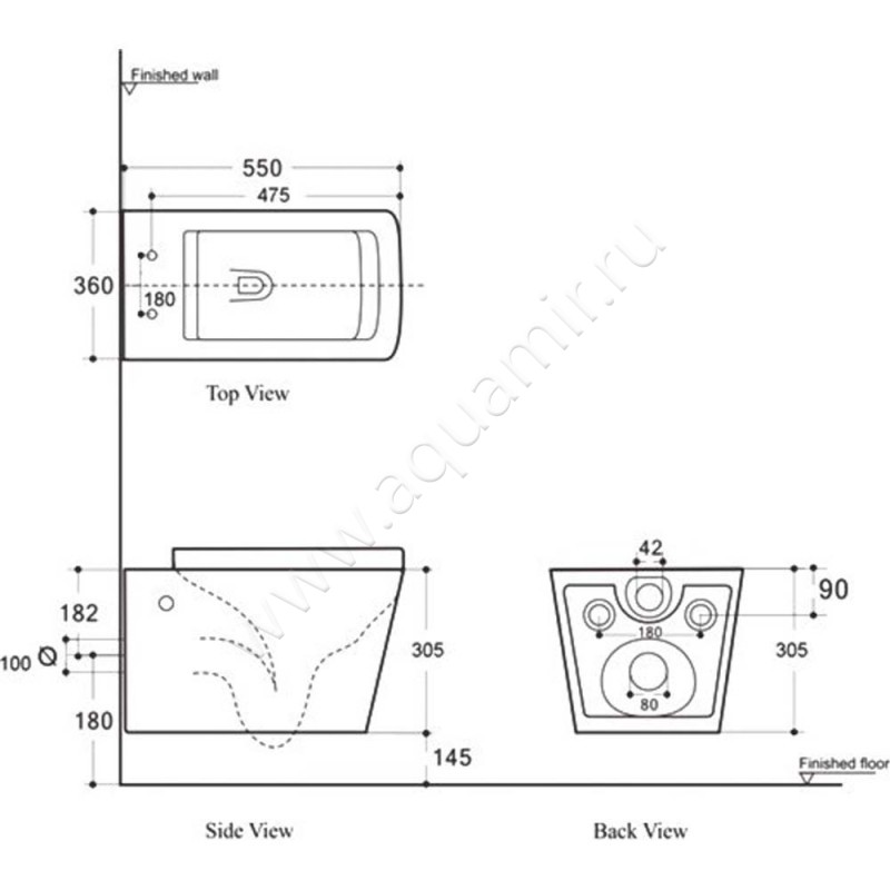 Унитаз подвесной Aquanet TAVR 00287011 размеры