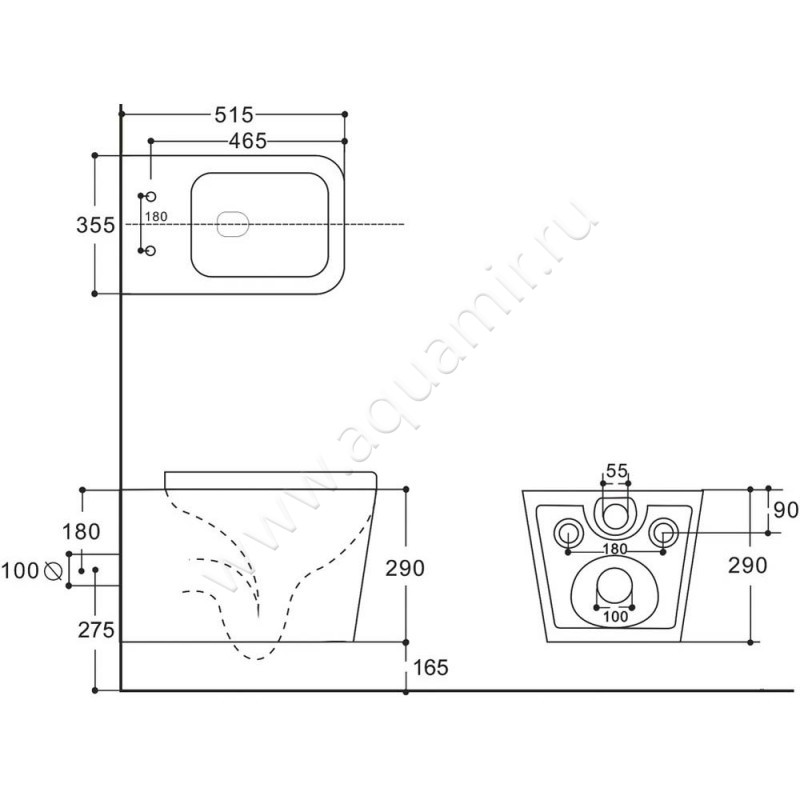 Унитаз подвесной Aquanet TAVR 00243545 размеры