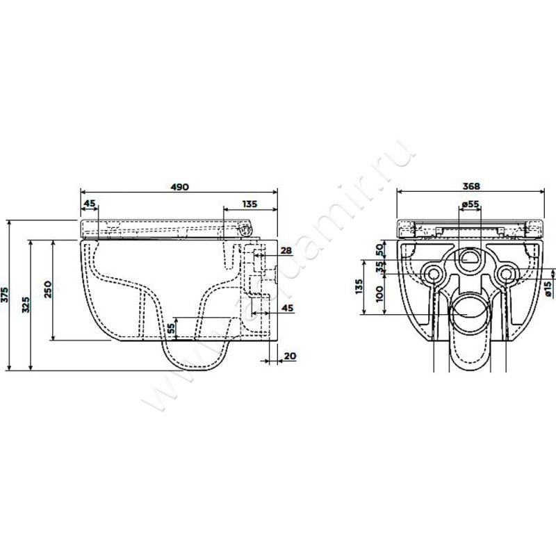 Комплект унитаза с инсталляцией Berges Wasserhaus Novum 047215 размеры
