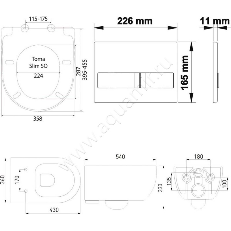 Комплект унитаза с инсталляцией Berges Wasserhaus Novum 043203 размеры
